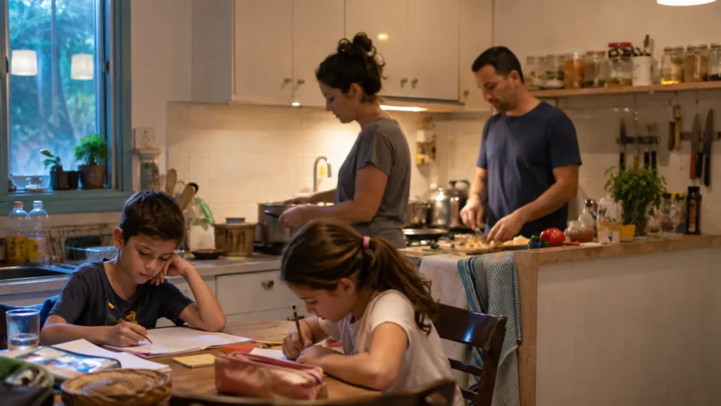 משפחה ישראלית בשגרת ערב בבית
