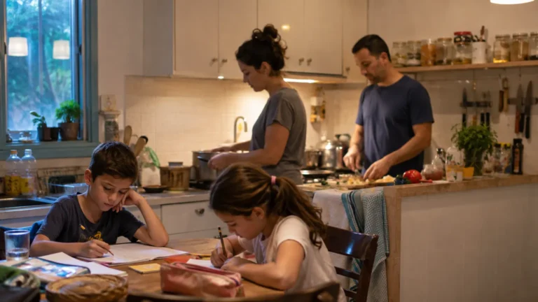 משפחה ישראלית בשגרת ערב בבית